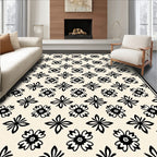 Cream Black Floral Starburst Arrangement Rug