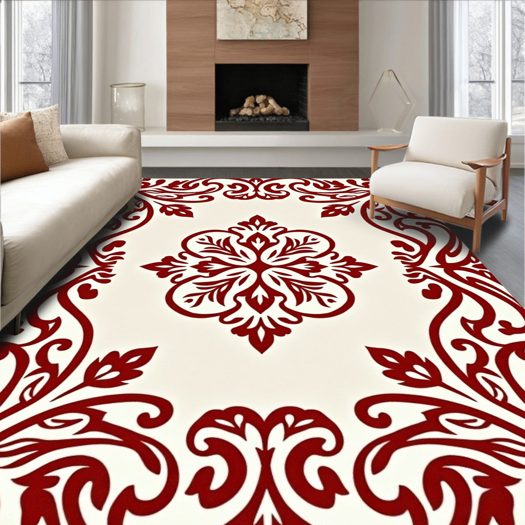 Crimson Ivory Floral Medallion Border Rug