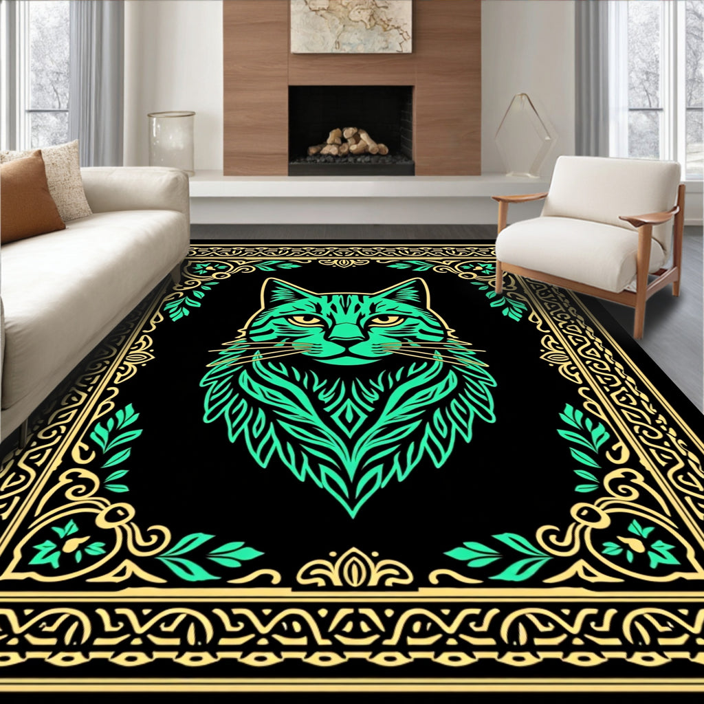 Emerald Cat With Golden Border Rug