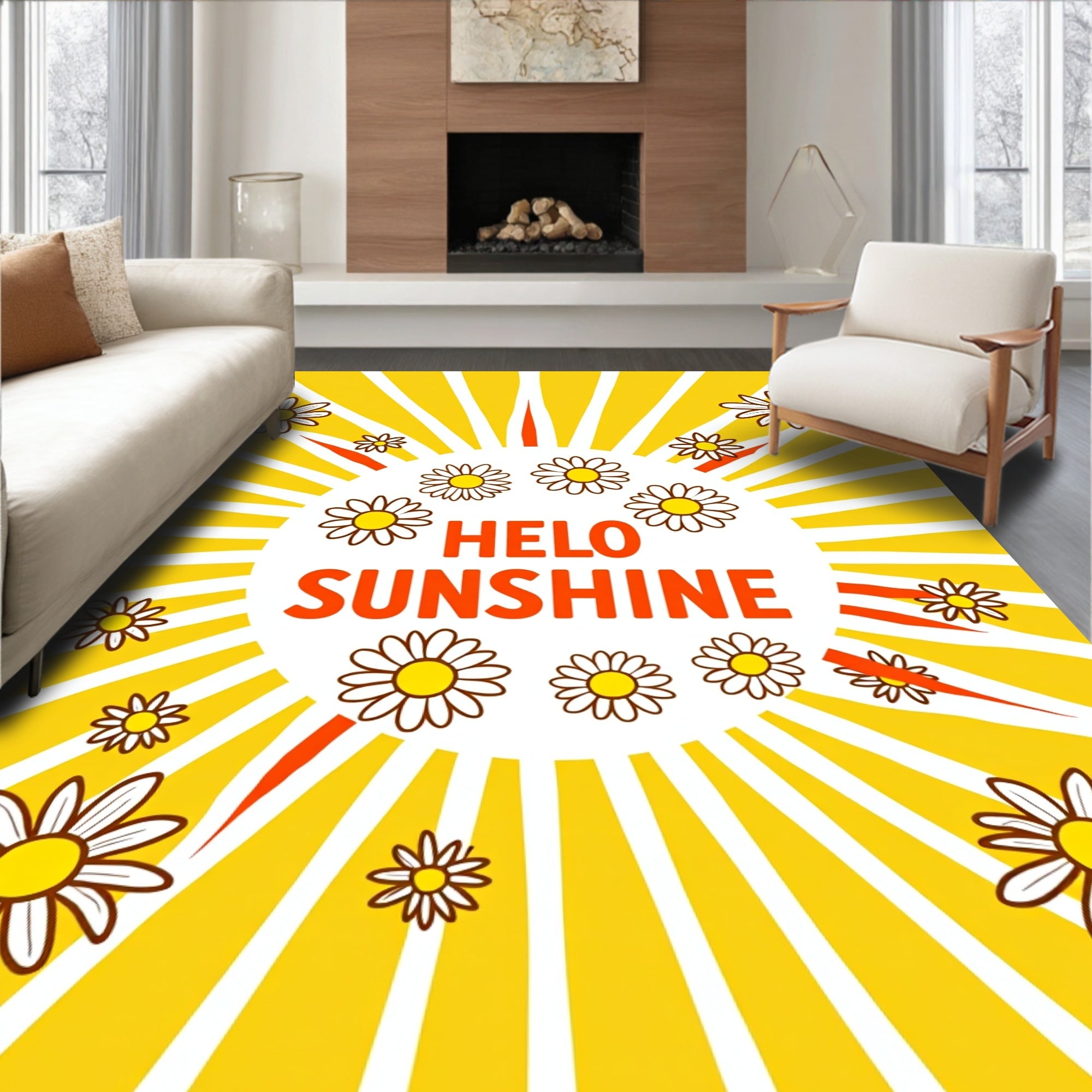 Yellow Daisy Sunshine Rays Rug