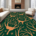 Whimsical Teal Antler Woodland Creatures Rug