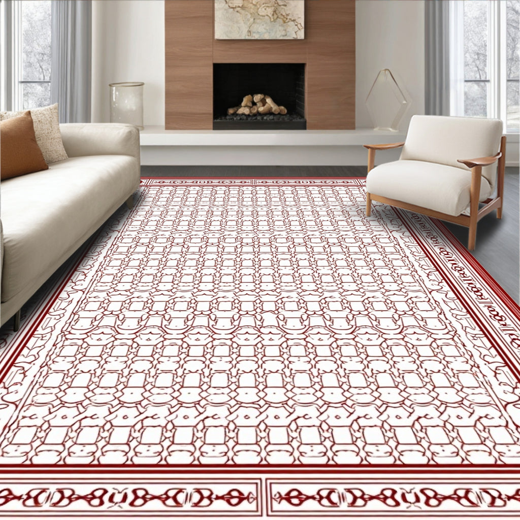 Deep Red Ornate Lattice Rug
