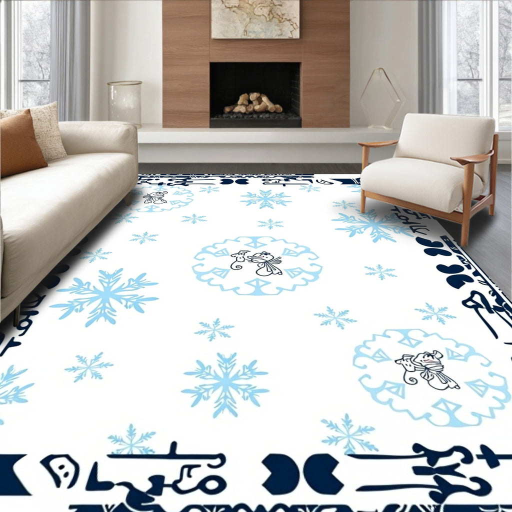 Whimsical Snowman Snowflake Winter Border Rug