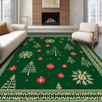 Festive Green Christmas Tree Ornament Snowflake Rug