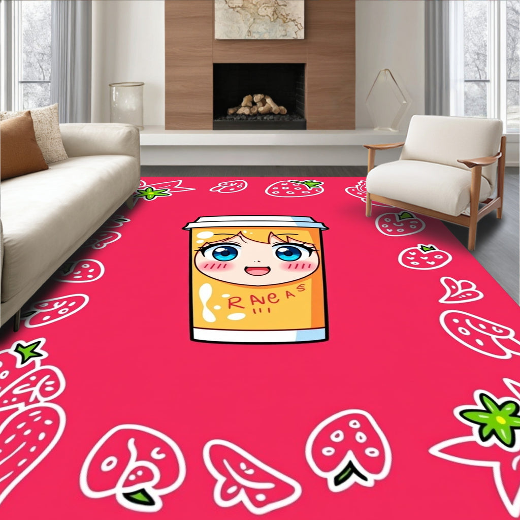 Anime Strawberry Cup Border Rug