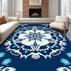 Midnight Blue White Mandala Flower Art Rug
