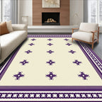 Cream Purple Floral Scroll Border Rug