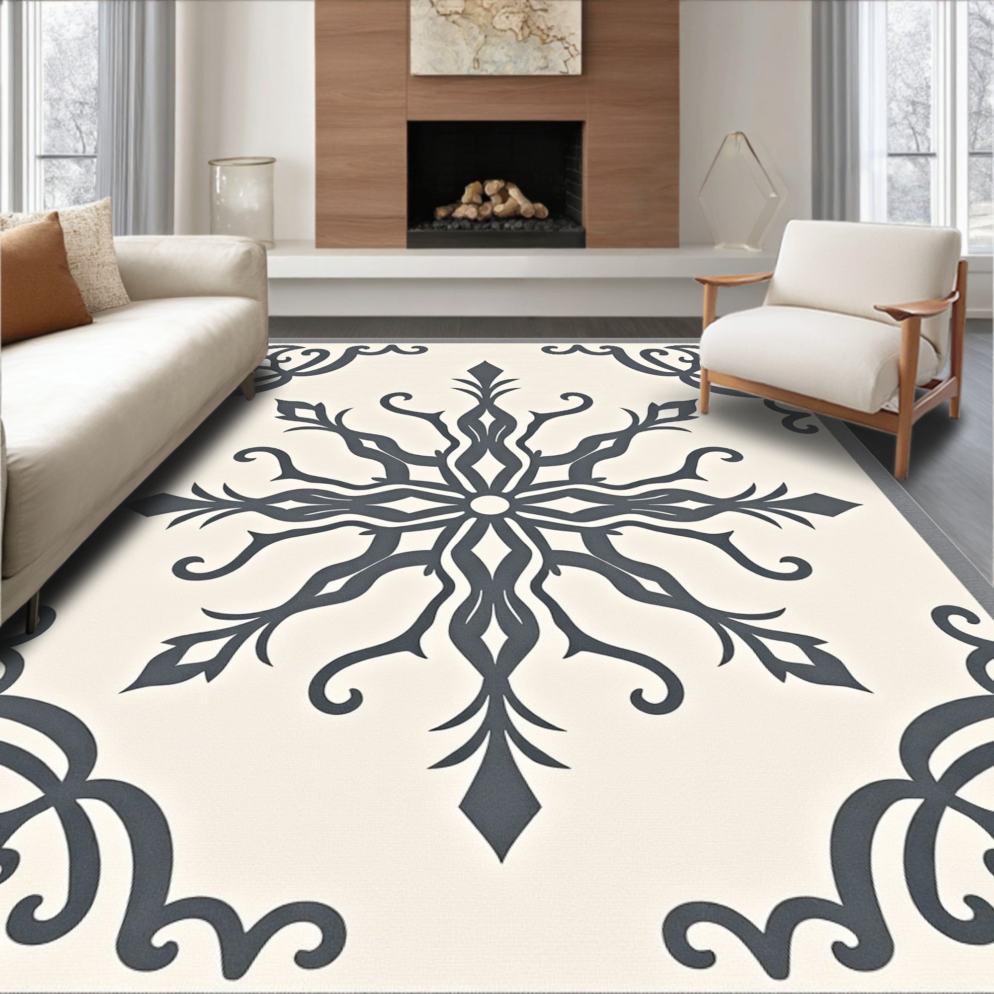 Dark Gray Medallion Inlay Rug
