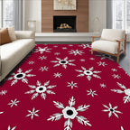 Deep Red White Snowflake Bloom Rug
