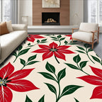Red Poinsettia Floral Branch Arrangement Rug