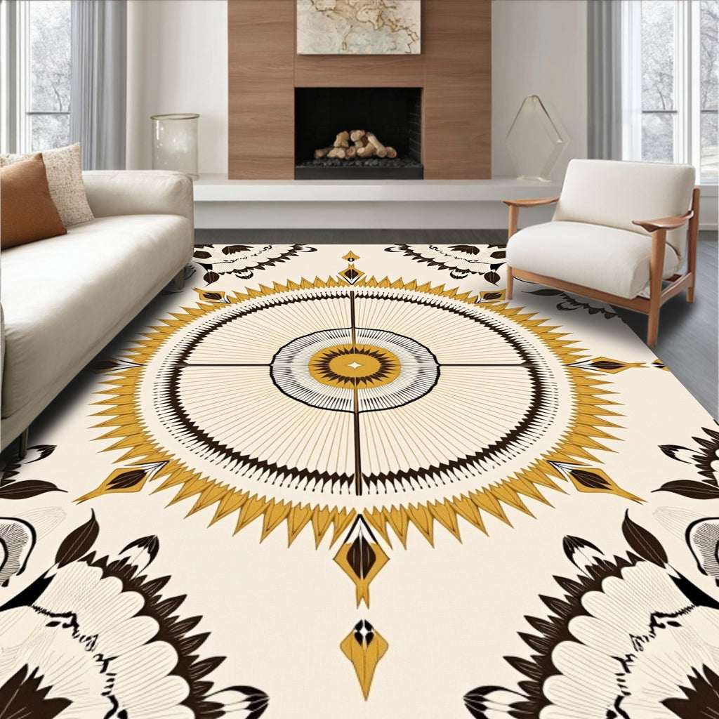Golden Sunburst Mandala Tribal Rug
