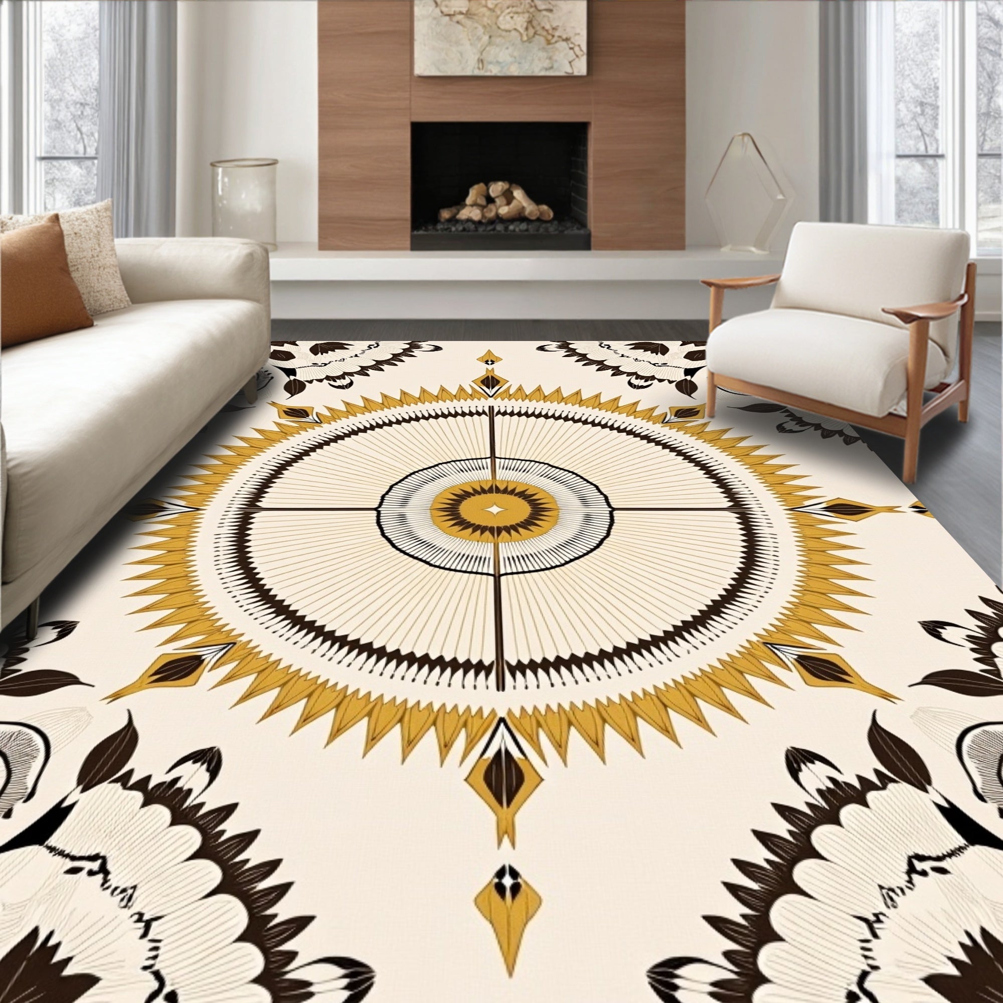 Golden Sunburst Mandala Tribal Rug