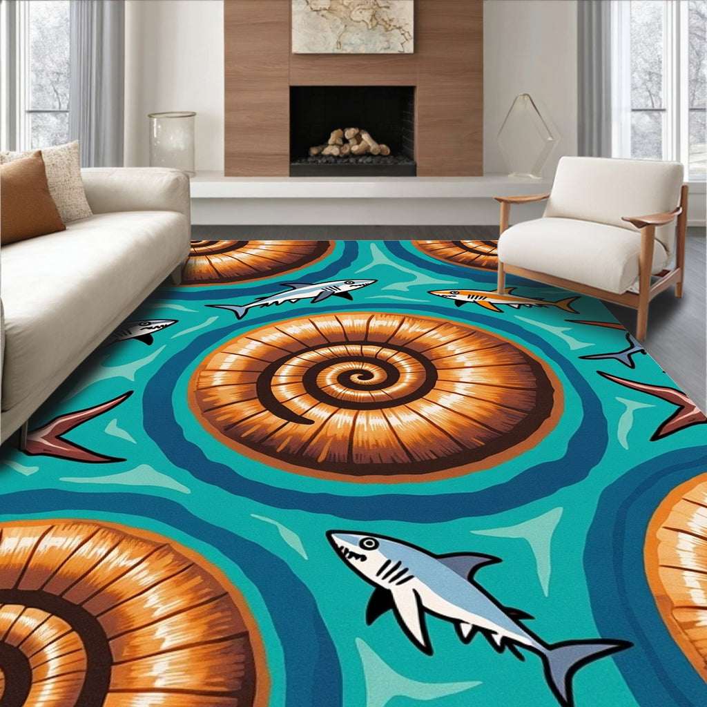 Sharks and Seashells Ocean Swirl Rug