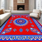 Crimson Blue Radiant Starburst Medallion Rug