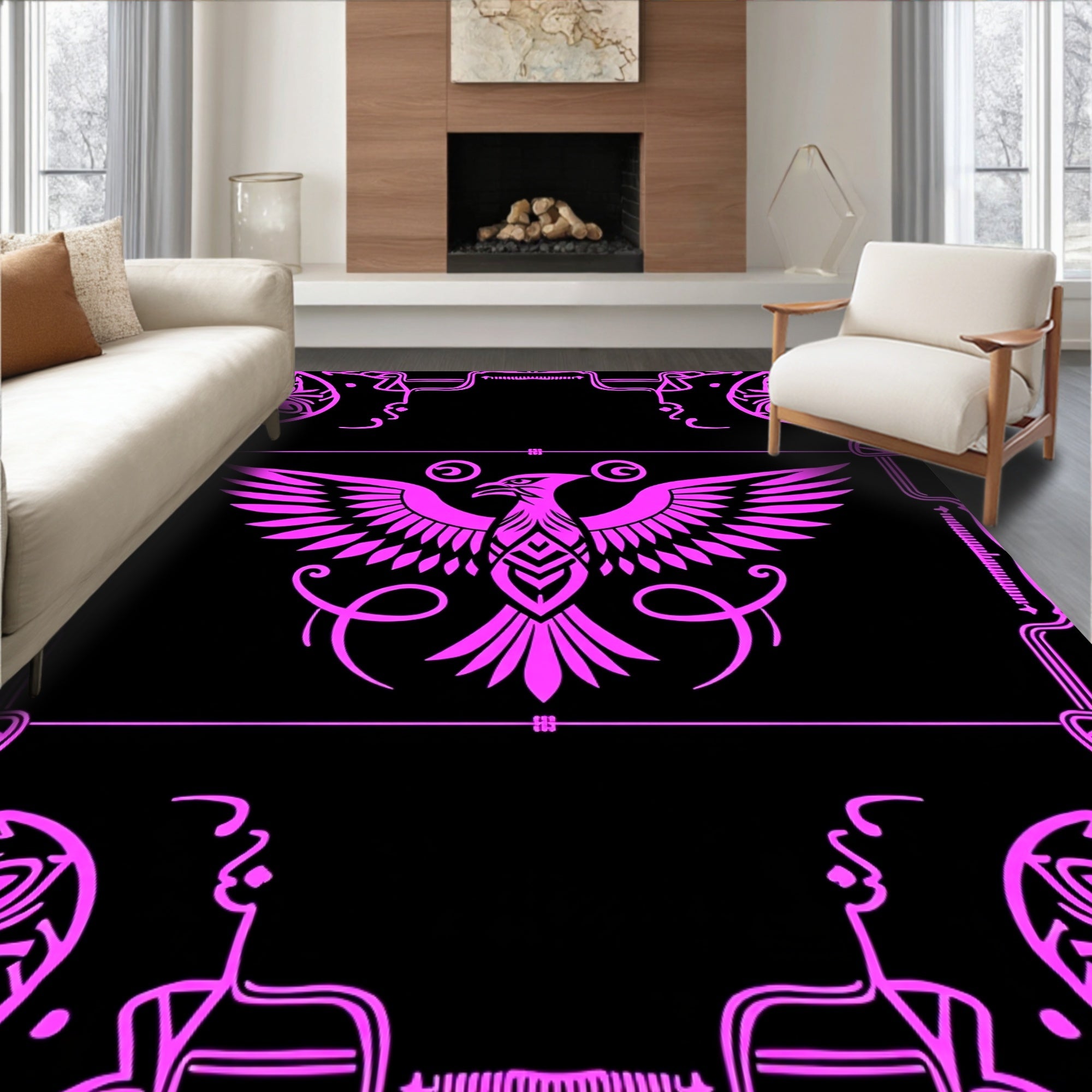 Vibrant Magenta Phoenix Central Crest Rug