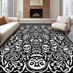Gothic Skull Organic Swirl Black White Rug