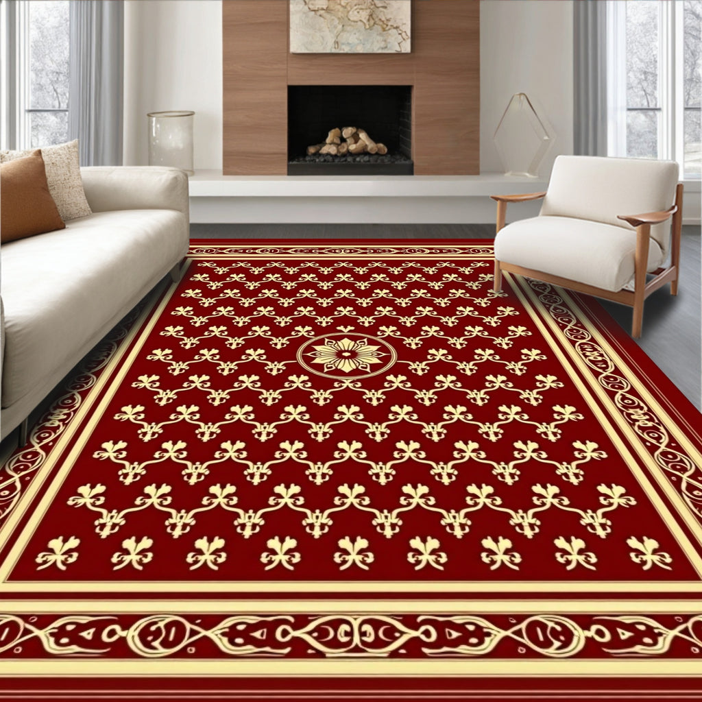 Crimson Gold Intricate Floral Medallion Rug