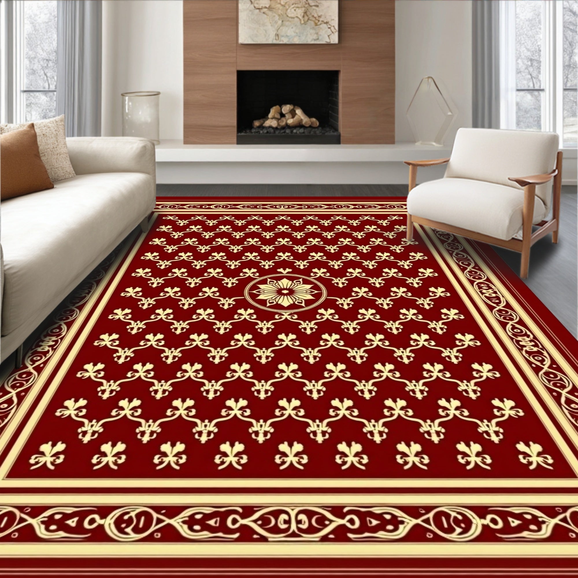 Crimson Gold Intricate Floral Medallion Rug