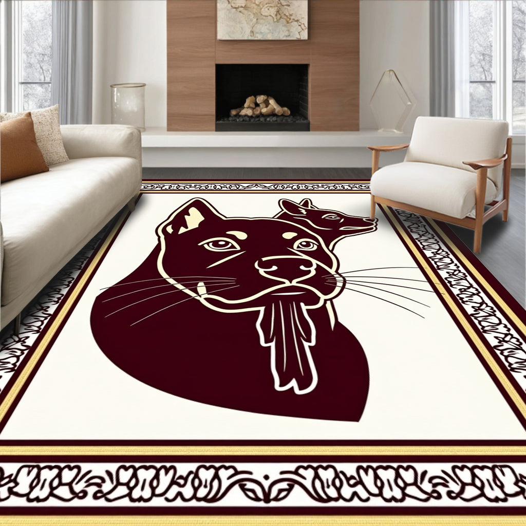 Dark Burgundy Twin Dogs Portrait Rug