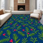 Evergreen Berry Branches on Deep Blue Rug
