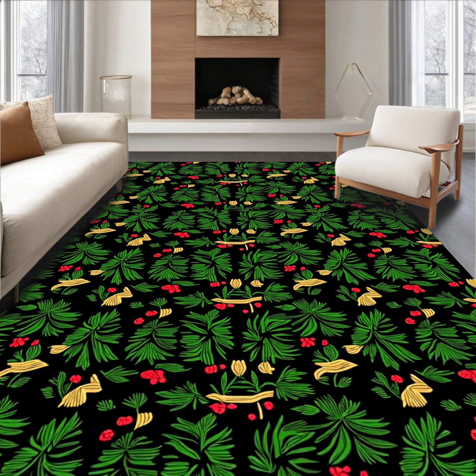 Verdant Forest Berry Blossom Rug