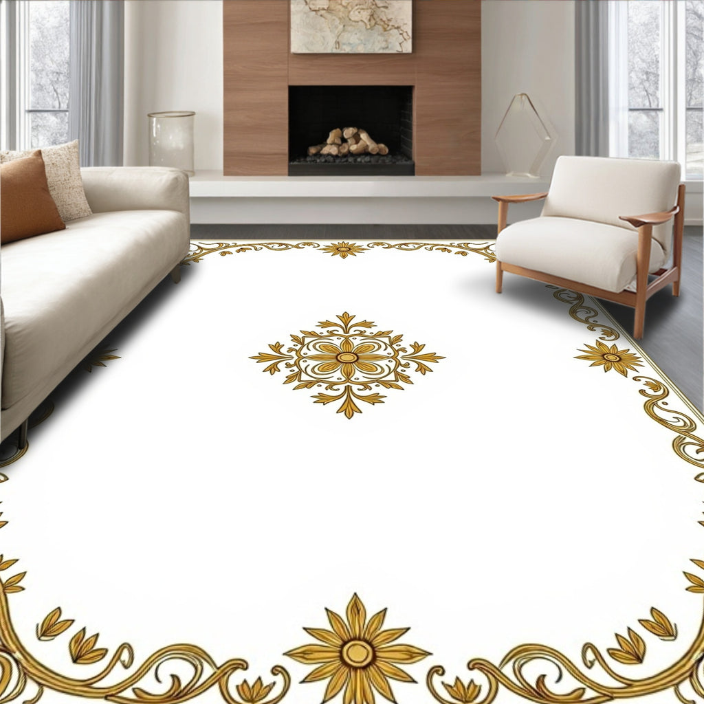 Golden Floral Garland Border Rug
