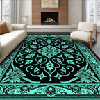 Aqua Black Vintage Floral Medallion Rug
