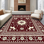 Crimson Reindeer Snowflake Folk Art Rug