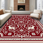 Crimson Deer Floral Mandala Rug