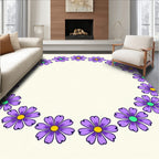 Purple Daisy Wreath Cream Background Rug