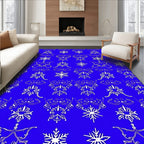 White Snowflake Scrollwork on Royal Blue Rug