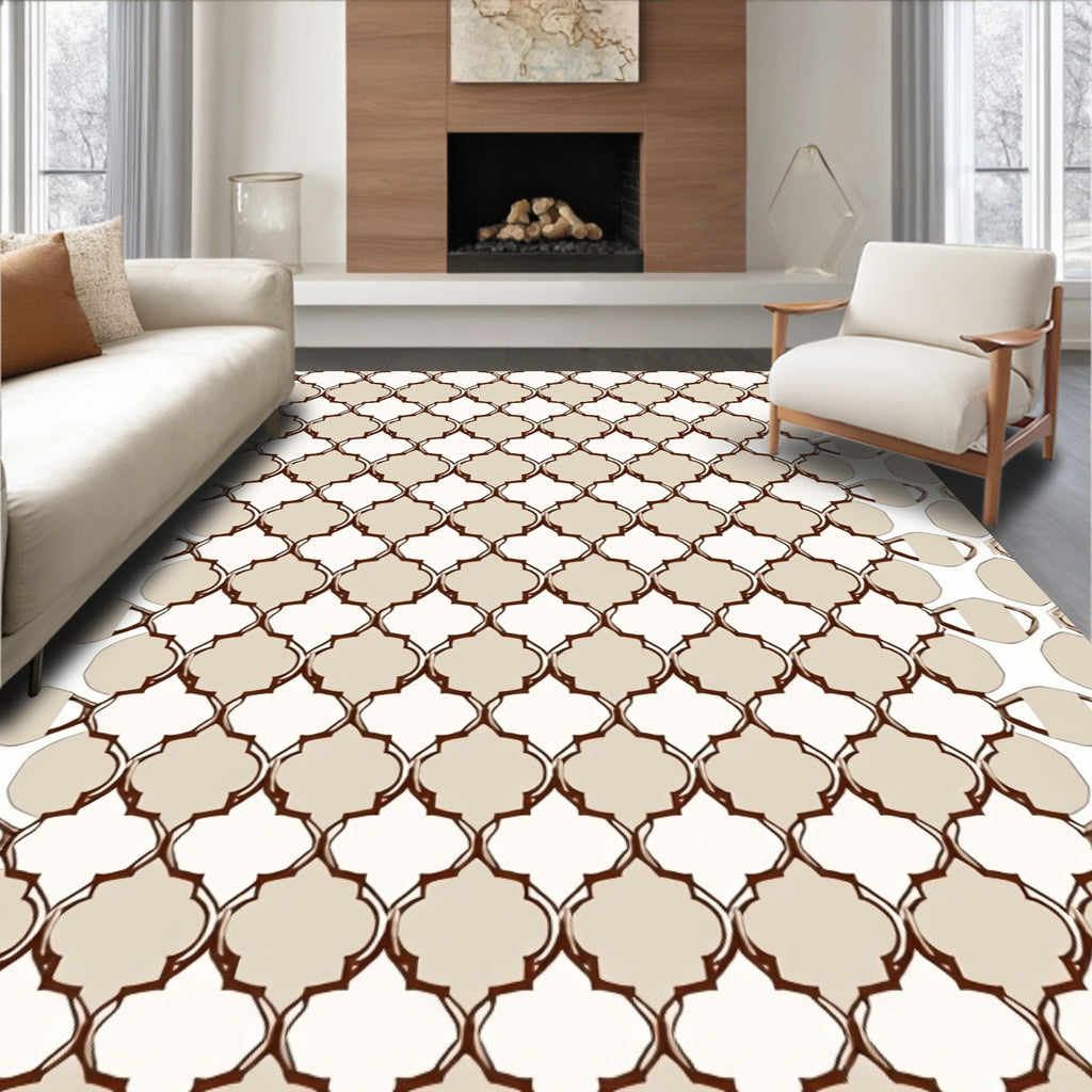 Elegant Tan Quatrefoil Lattice Rug