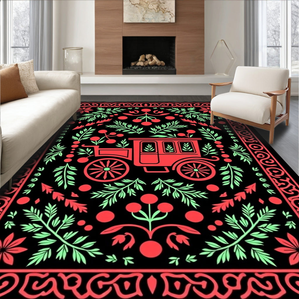 Antique Carriage Floral Vine Accents Rug