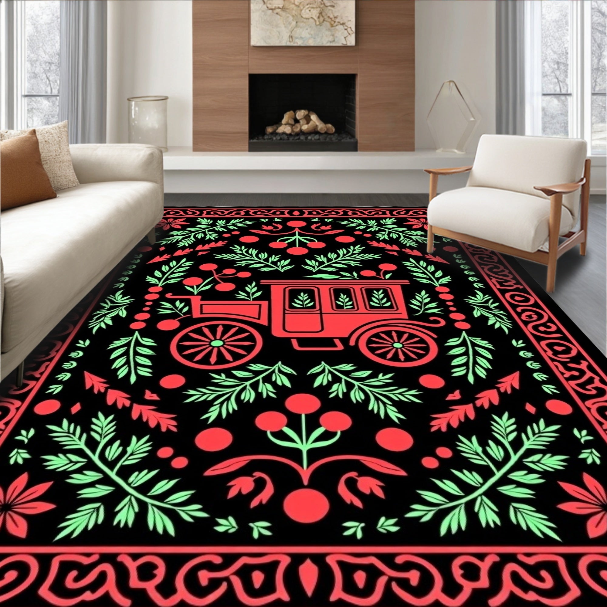 Antique Carriage Floral Vine Accents Rug