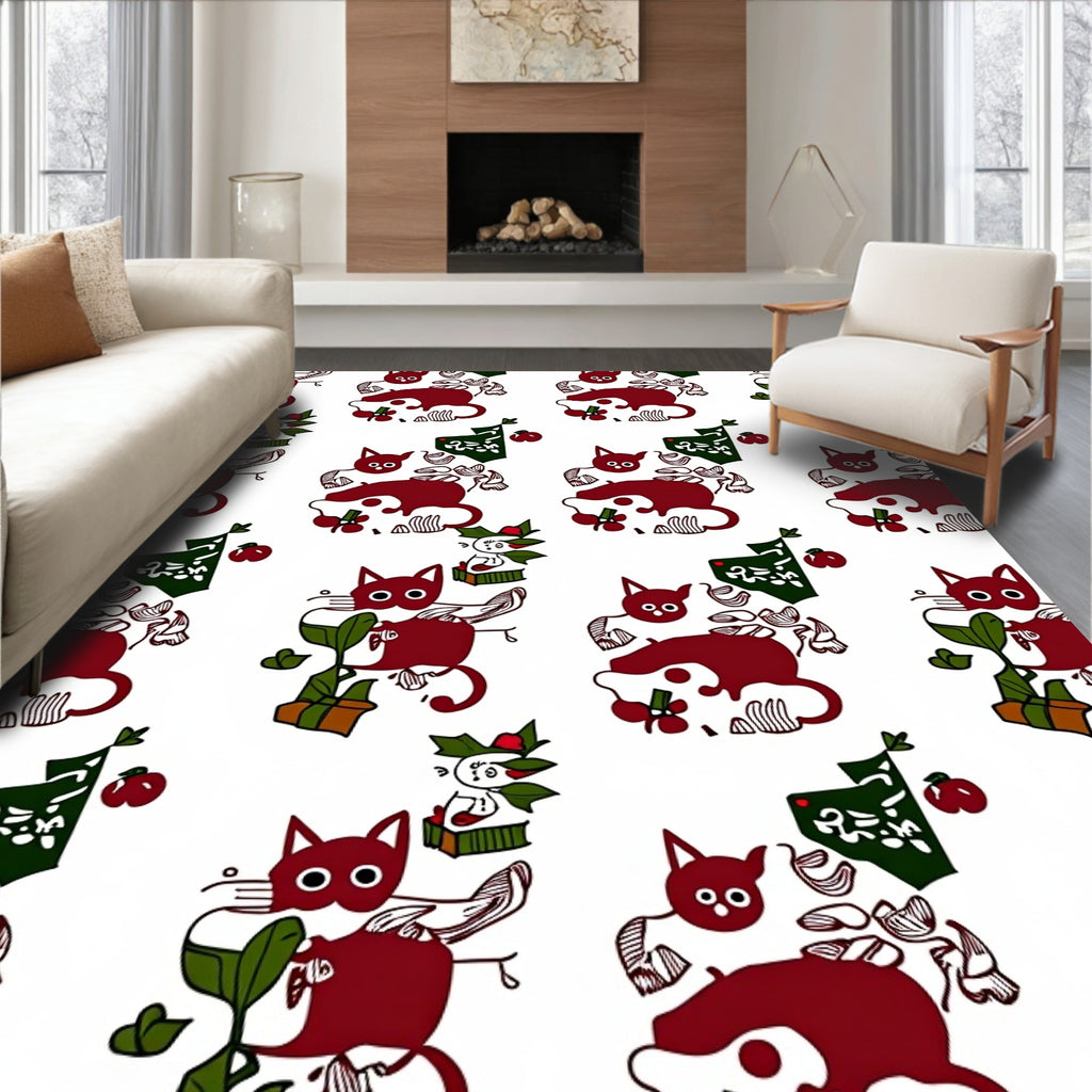Whimsical Red Cat Garden Whimsy Rug