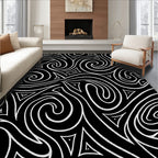 Black White Swirling Triangles Abstract Rug