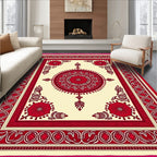 Crimson Red Floral Medallion Mandala Rug