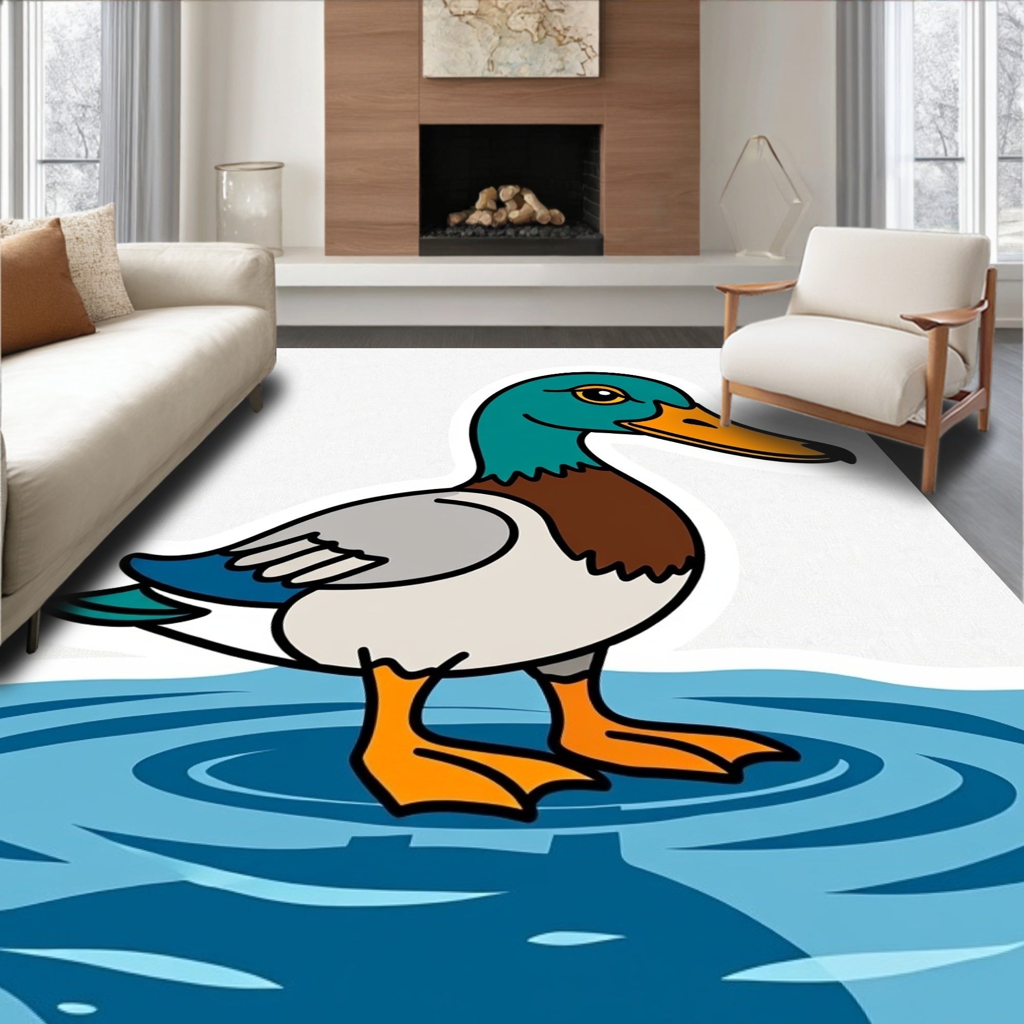 Whimsical Mallard Duck Rippling Water Rug