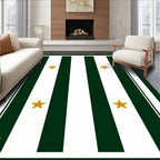 Elegant Green White Striped Star Rug