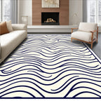 Cream Dark Blue Abstract Organic Lines Rug