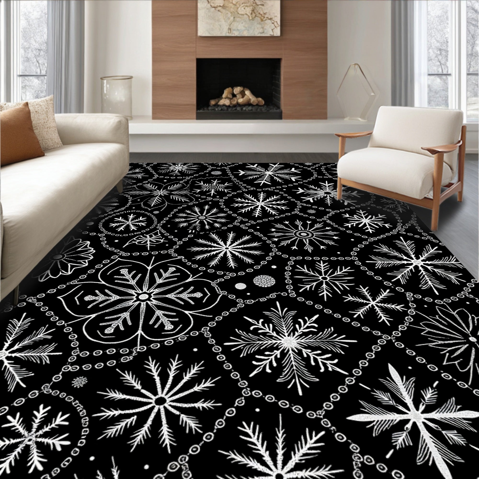 Winter White Snowflake Chain Arrangement Rug