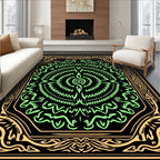 Luminous Green Abstract Inner Swirl Frame Rug