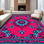 Vibrant Crimson Floral Mandala Rug