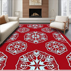 Crimson Hexagonal Snowflake Medallion Rug