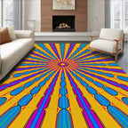 Vibrant Yellow Sunburst Oval Stripe Rug