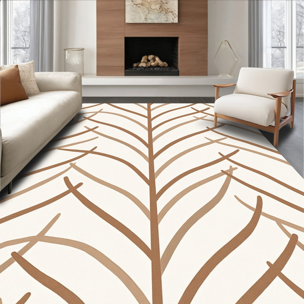 Earthy Tan Organic Leafy Branch Rug