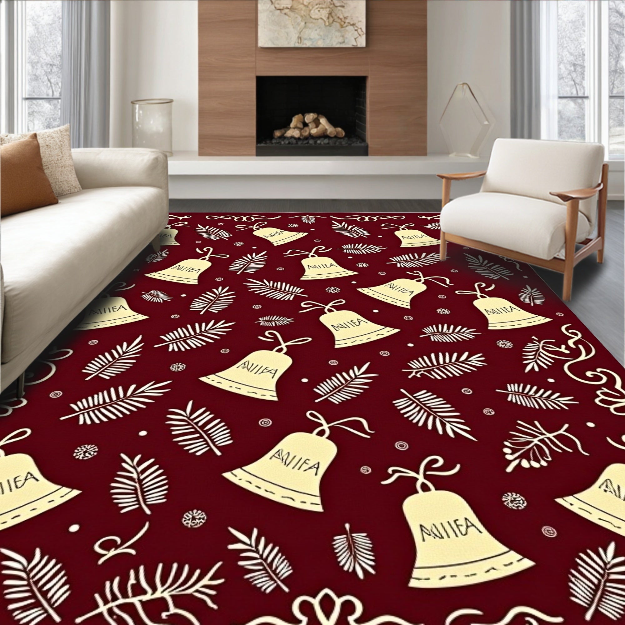 Burgundy Bell Fern Border Medley Rug