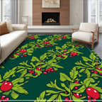 Dark Green Red Berry Leaf Garland Rug
