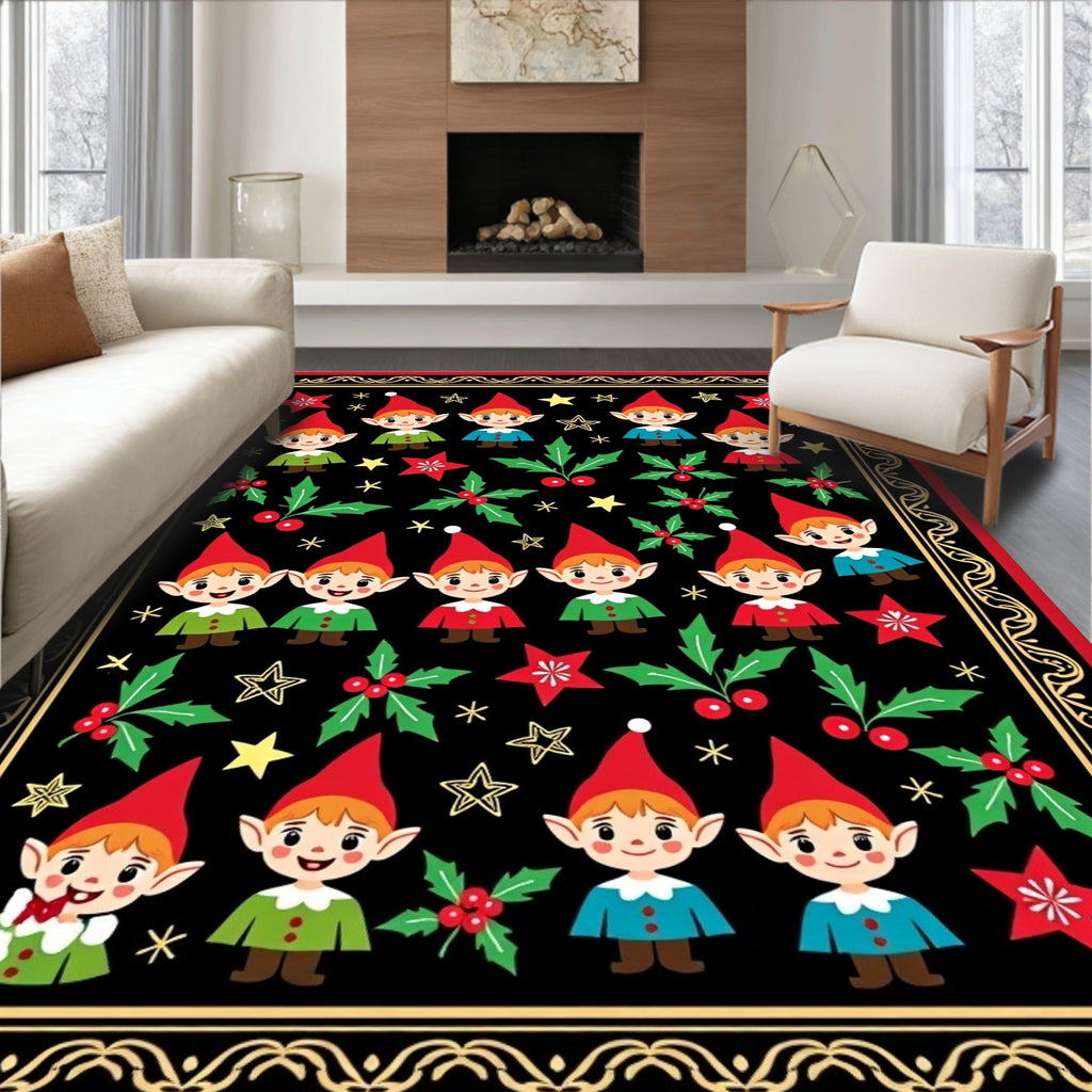 Festive Elf Holly Star Border Rug