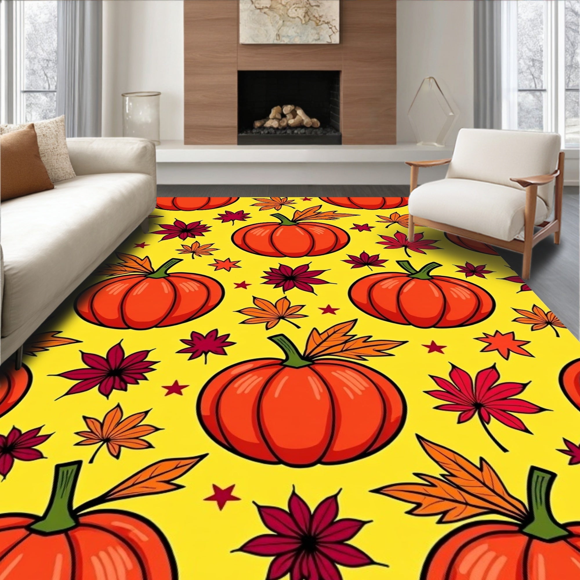 Orange Pumpkin Autumn Leaf Collage Rug